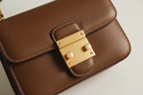 Minimal Luxe Shoulder Bag in Mocha Brown, leather and hardware close-up