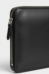 Quiet Luxury Tablet Pochette in Velvet Eclipse Black Premium Soft Grain Leather – Leather & Zipper Detail