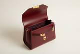 Mini Luxe Top-Handle Bag in Deep Wine Red, open interior view