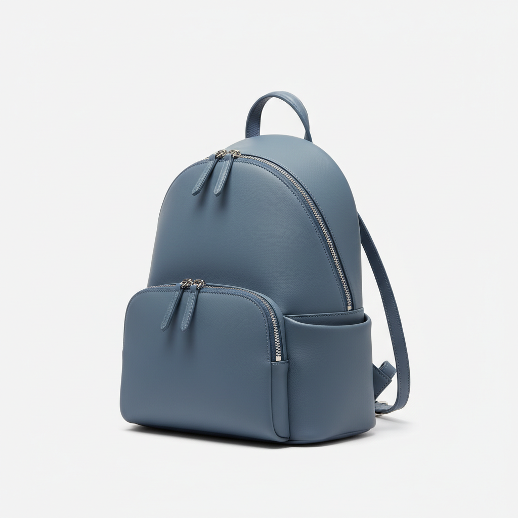 Premium Leather Women's Backpack - Frozen Ocean Blue Side View