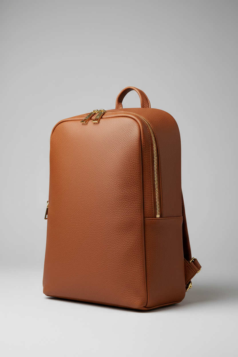 Metropolitan Business Backpack in Earthwood Chestnut Natural Tumbled Leather – Side Angle