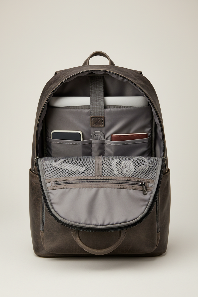Metropolitan Business Backpack in Dark Alloy Charcoal Rugged Premium Leather – Laptop Compartment