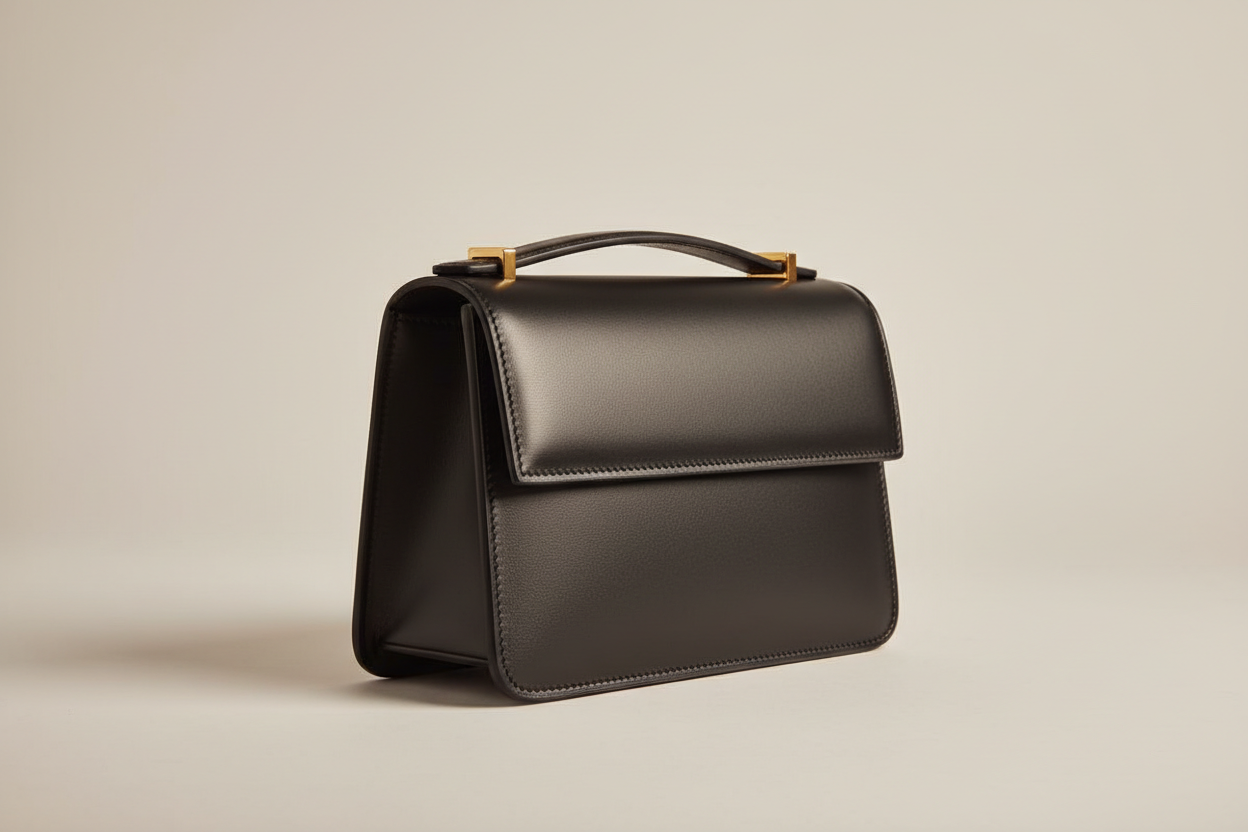 Minimal Luxe Shoulder Bag in Matte Black, side angle view