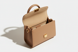 Mini Luxe Top-Handle Bag in Soft Clay Beige, open interior view