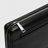 Premium Zip Work Portfolio in Onyx Steel Black Smooth Executive Leather – Leather & Zipper Detail