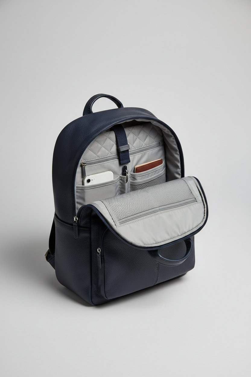 Metropolitan Business Backpack in Midnight Harbor Navy Water-Resistant Luxe Leather – Laptop Compartment