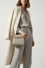 Sculpted Mini Designer Bag in Arctic Fog Grey – Female Model