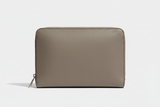 Premium Zip Work Portfolio in Ashwood Silver Taupe Refined Crossgrain Leather – Front View