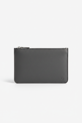 Contemporary Tech Sleeve Pochette in Obsidian Shadow Grey Soft Pebbled Leather – Front View