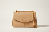 Elegant Chain Shoulder Bag in Champagne Beige, front view
