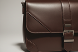 Soft Matte Shoulder Bag in Deep Walnut, matte leather texture close-up