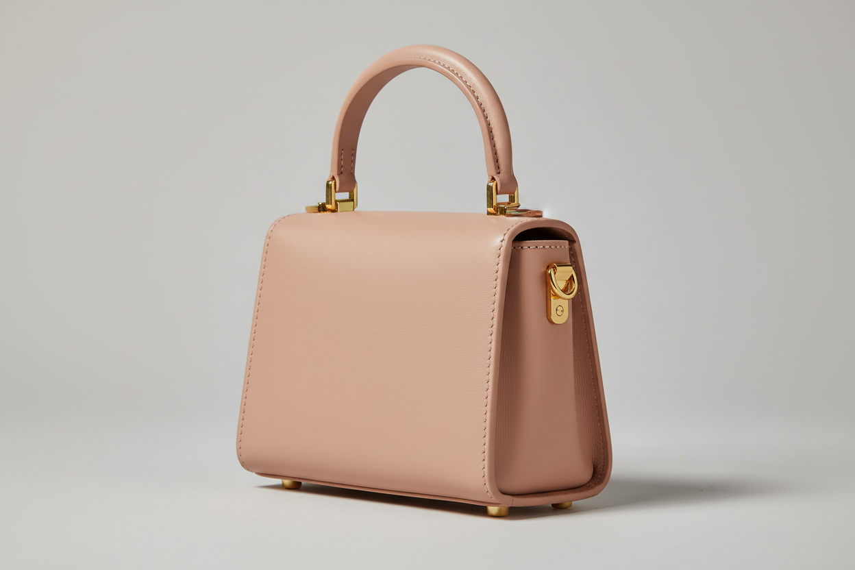Luxury Mini Shoulder Bag in Rose Beige, side angle view