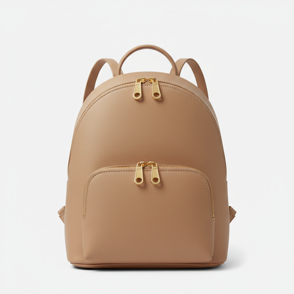 Premium Leather Women's Backpack - Dune Silk Beige Front View