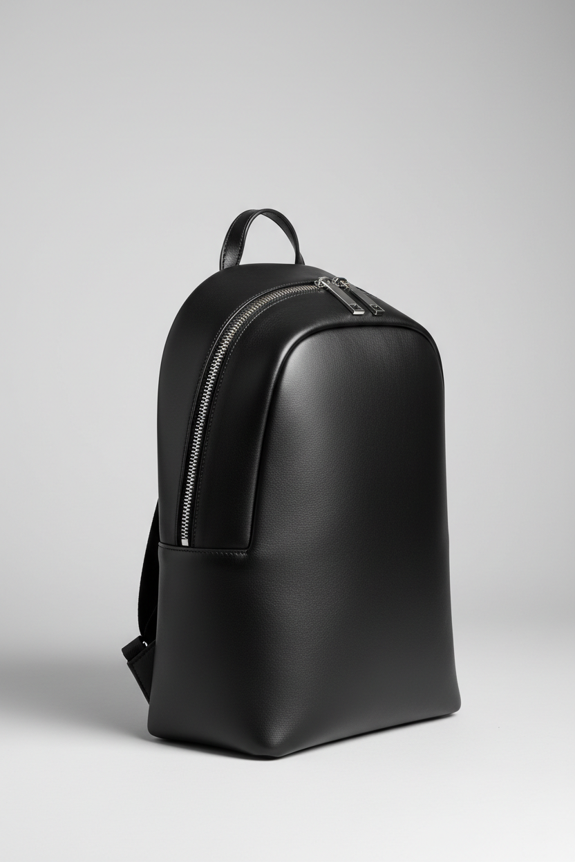 Contemporary City Backpack in Obsidian Pearl Black, side angle view