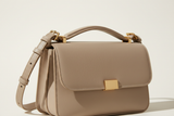 Soft Matte Shoulder Bag in Soft Stone, matte leather texture close-up