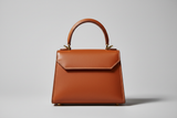 Mini Luxe Top-Handle Bag in Cinnamon Brown, front view