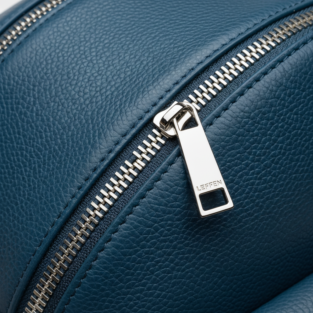 Premium Leather Women's Backpack - Frozen Ocean Blue Leather & Zipper Detail