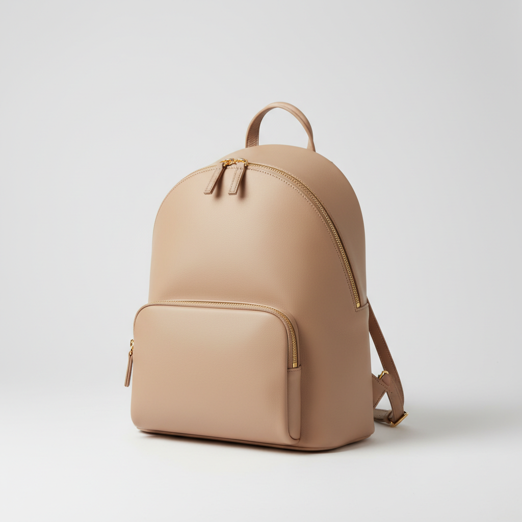 Premium Leather Women's Backpack - Dune Silk Beige Side View