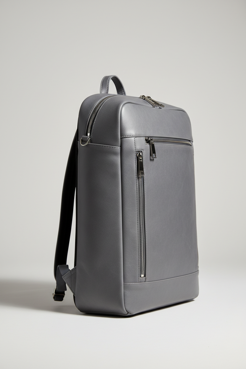Metropolitan Business Backpack in Granite Mist Grey Refined Matte Leather – Side Angle