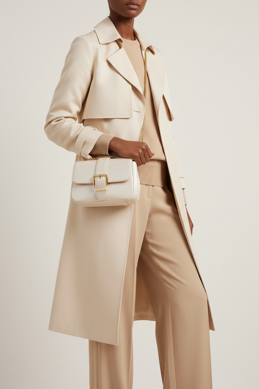 Female model carrying Vintage Mini Flap Bag in Cream Pearl