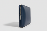 Premium Zip Work Portfolio in Ocean Ink Blue Soft-Touch Premium Leather – Side Angle