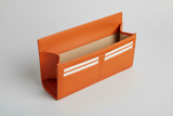 Luxury Long Wallet in Orange, open interior with card slots and bill compartment