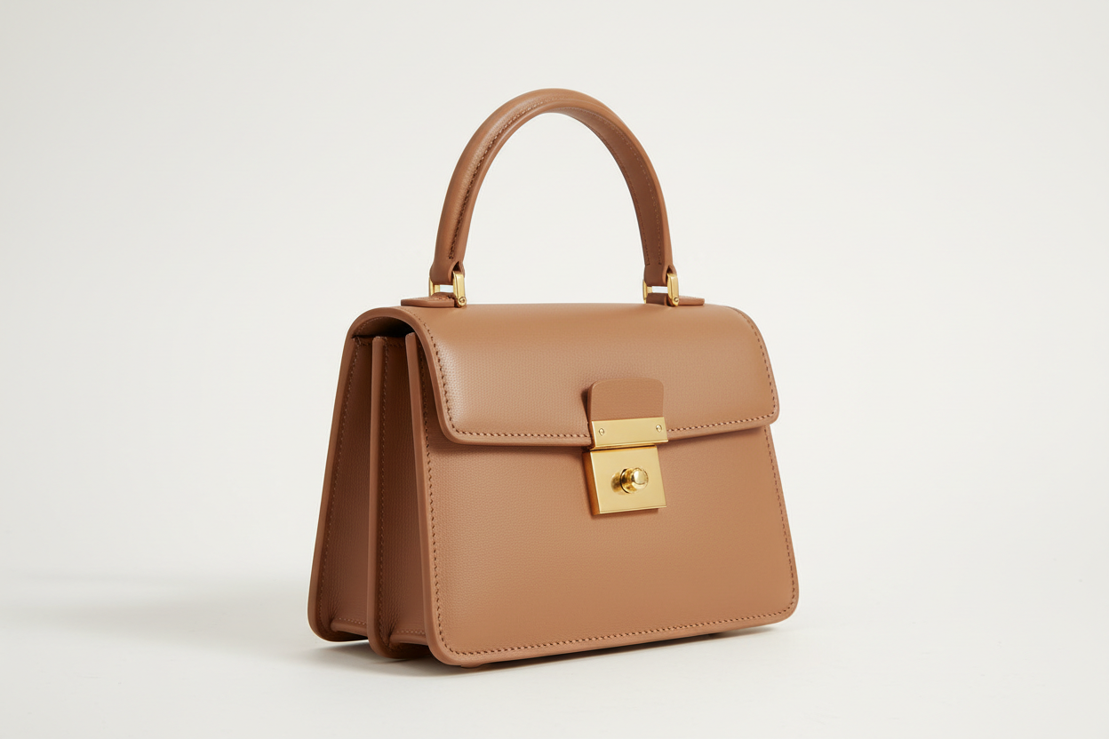 Mini Luxe Top-Handle Bag in Soft Clay Beige, side angle view