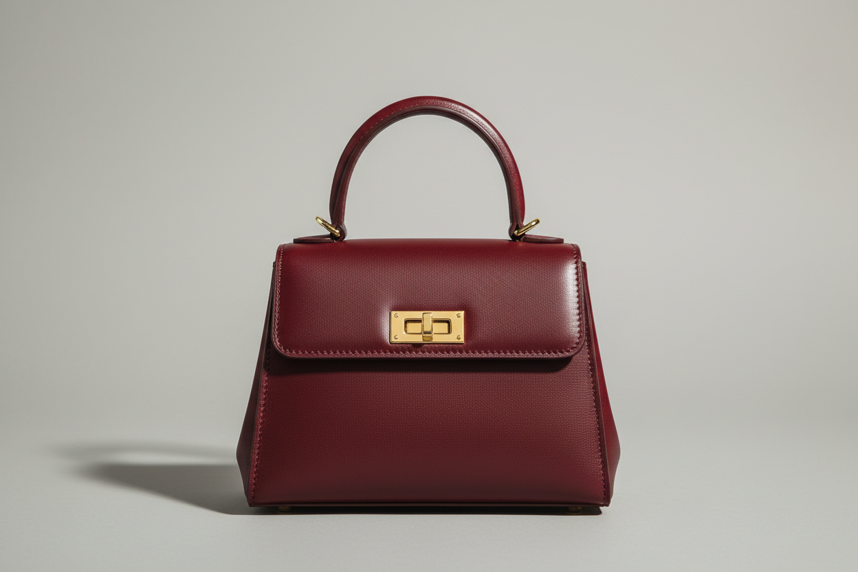 Mini Luxe Top-Handle Bag in Deep Wine Red, front view
